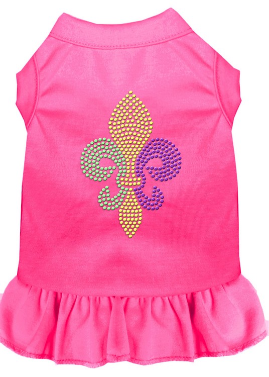 Mardi Gras Fleur De Lis Rhinestone Dress Bright Pink Med